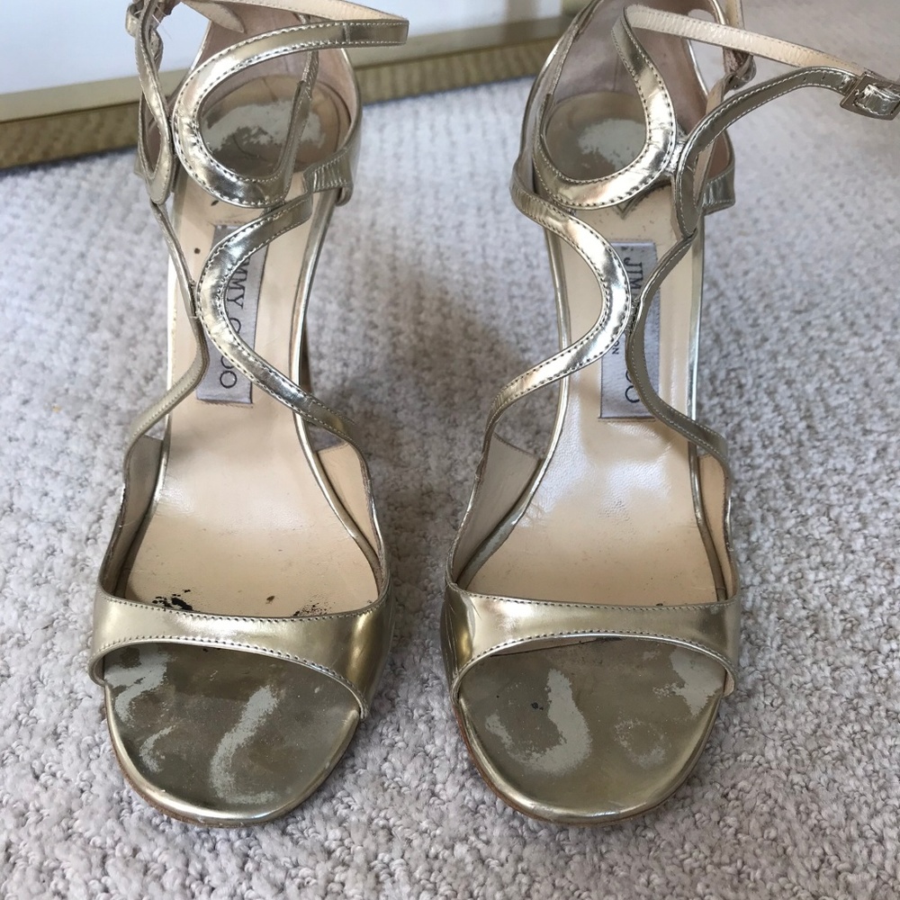 Well loved gold Jimmy Choo Lang cage sandals